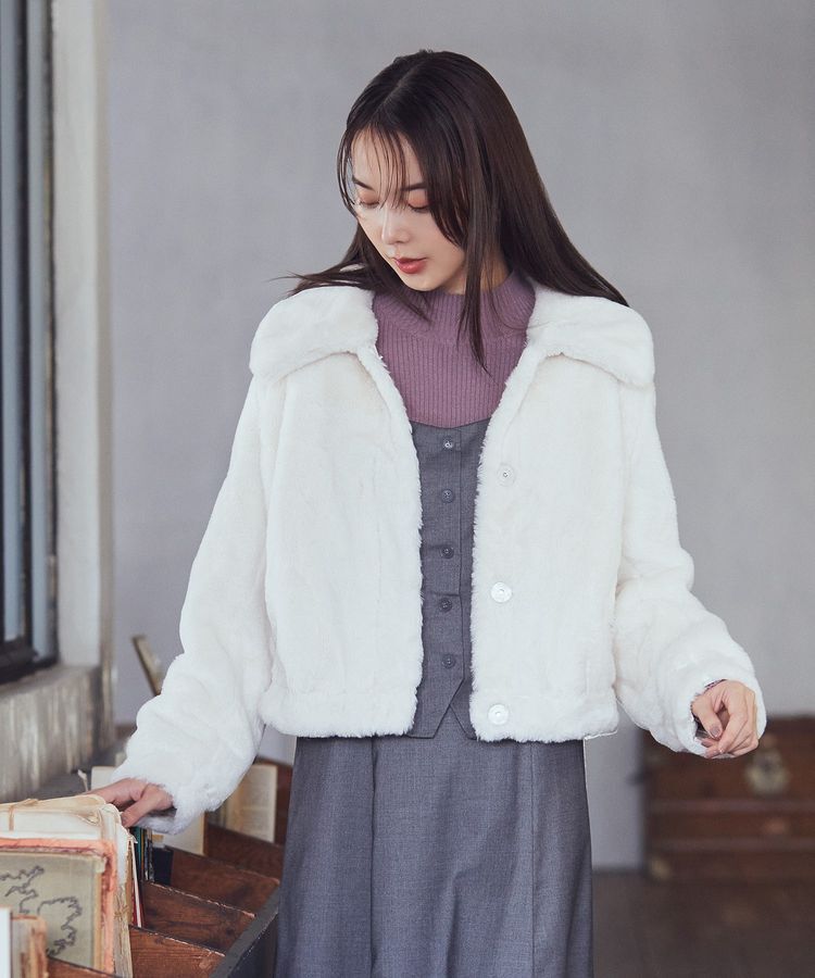 earth music&ecology「ファーショートコート」|ブルゾン・スタジャン|