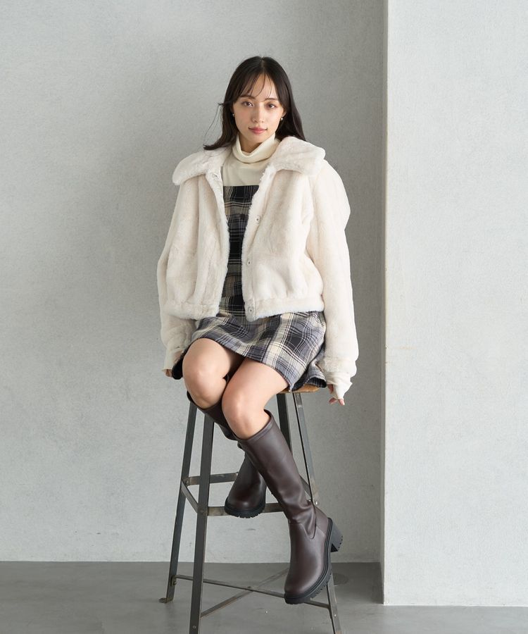 earth music&ecology「ファーショートコート」|ブルゾン・スタジャン|