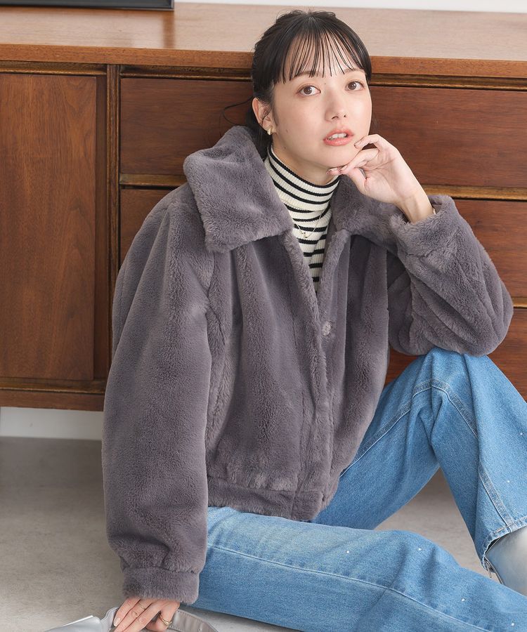 earth music&ecology「ファーショートコート」|ブルゾン・スタジャン|