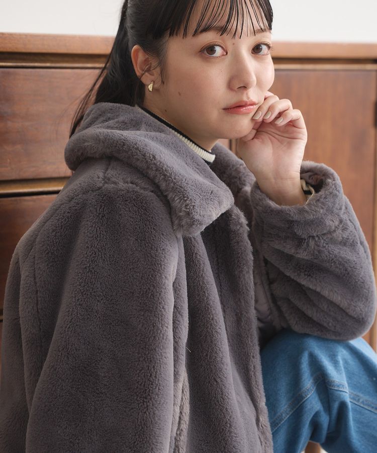 earth music&ecology「ファーショートコート」|ブルゾン・スタジャン|