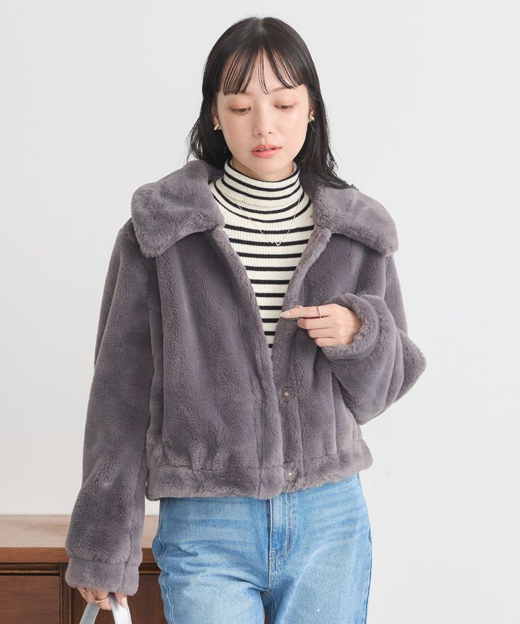 earth music&ecology「ファーショートコート」|ブルゾン・スタジャン|