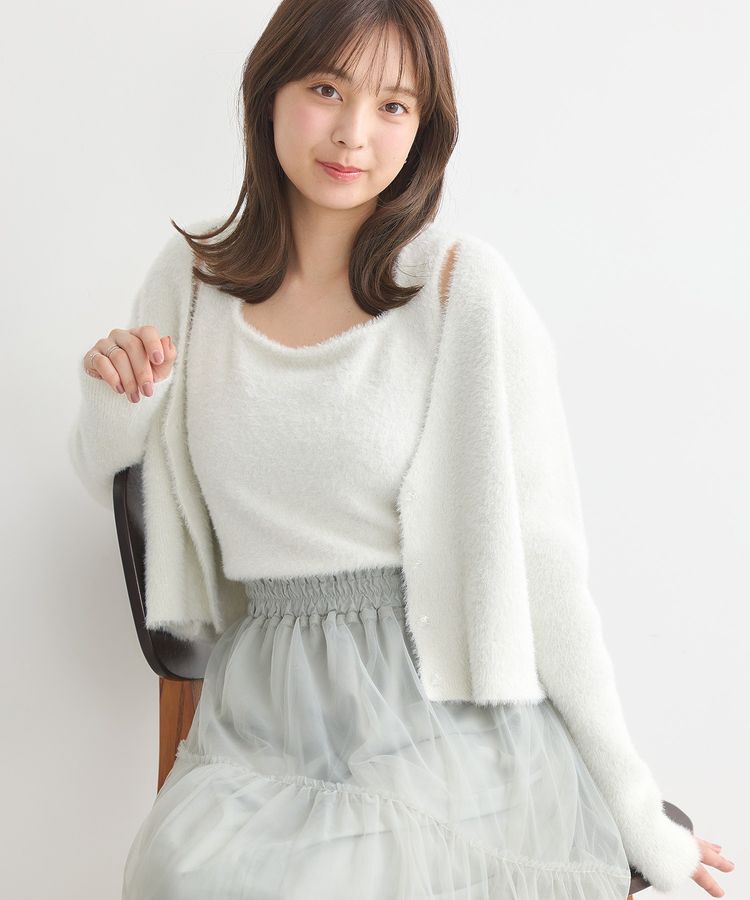 earth music&ecology「SET2点ラメフェザーカーディガン+インナー」|カーディガン|Ivory