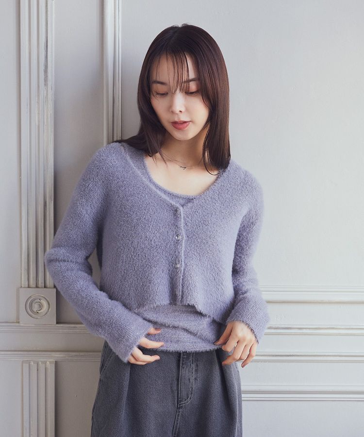 earth music&ecology「SET2点ラメフェザーカーディガン+インナー」|カーディガン|