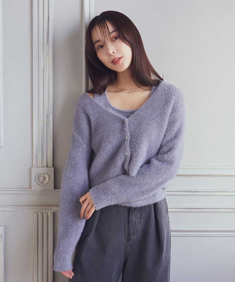 earth music&ecology「SET2点ラメフェザーカーディガン+インナー」|カーディガン|