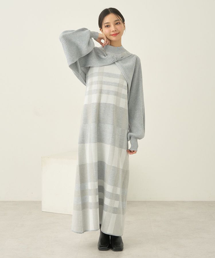 earth music&ecology「Set2点ショートニット+チェックワンピース」|ワンピース|Gray