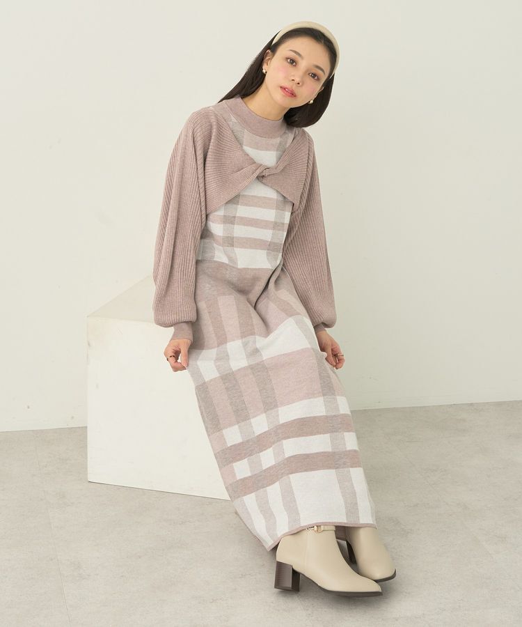 earth music&ecology「Set2点ショートニット+チェックワンピース」|ワンピース|