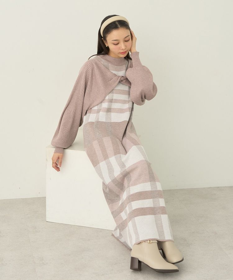 earth music&ecology「Set2点ショートニット+チェックワンピース」|ワンピース|