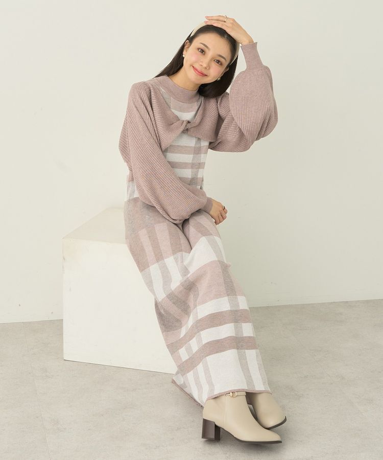 earth music&ecology「Set2点ショートニット+チェックワンピース」|ワンピース|