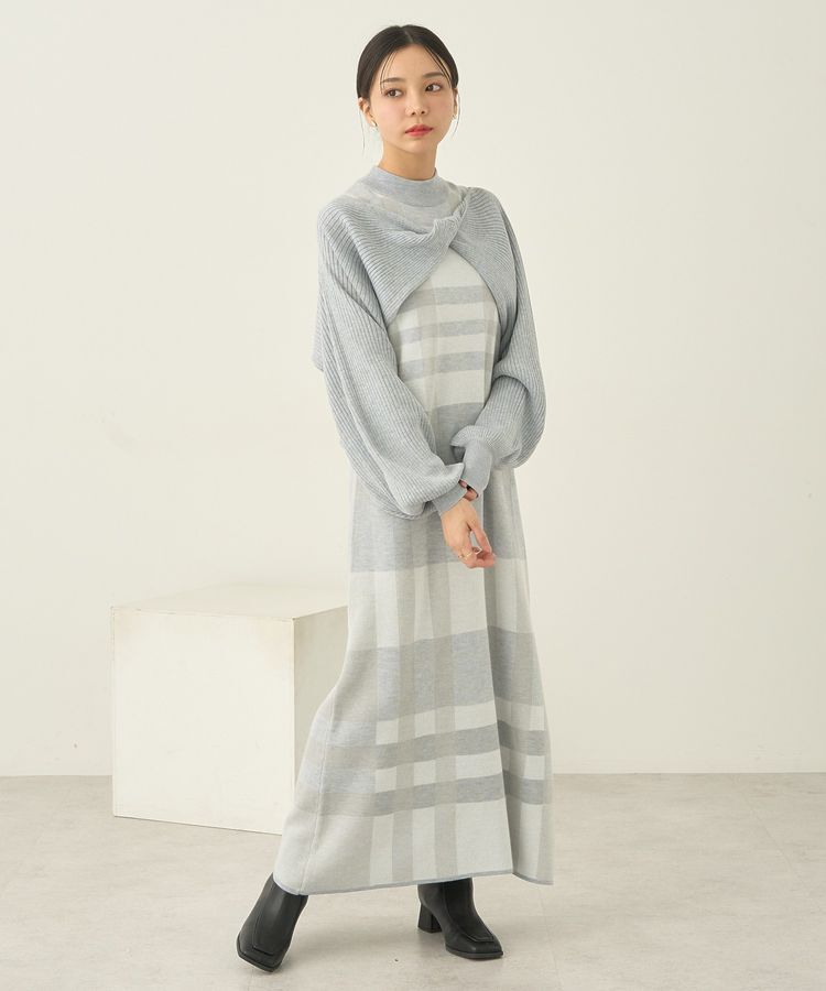 earth music&ecology「Set2点ショートニット+チェックワンピース」|ワンピース|