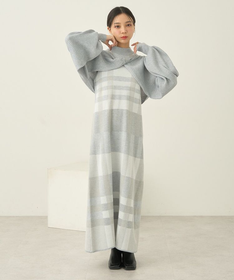 earth music&ecology「Set2点ショートニット+チェックワンピース」|ワンピース|