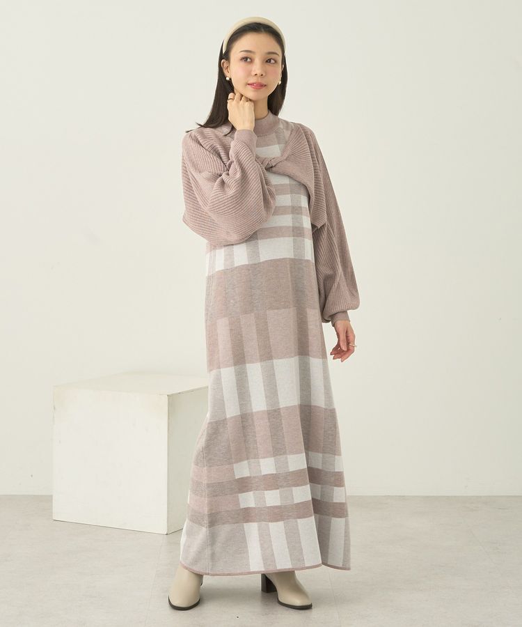 earth music&ecology「Set2点ショートニット+チェックワンピース」|ワンピース|