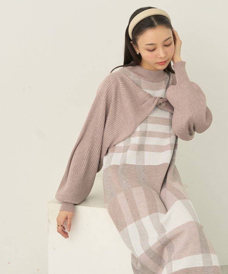 earth music&ecology「Set2点ショートニット+チェックワンピース」|ワンピース|Beige