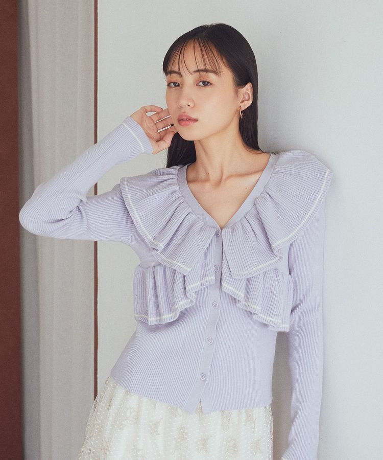 earth music&ecology「Vネックフリルニットカーディガン」|カーディガン|