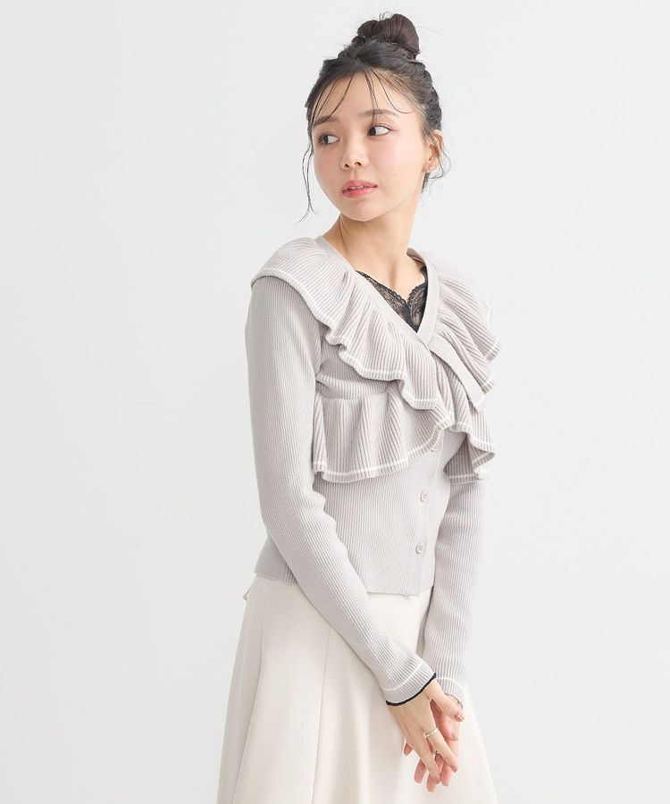 earth music&ecology「Vネックフリルニットカーディガン」|カーディガン|