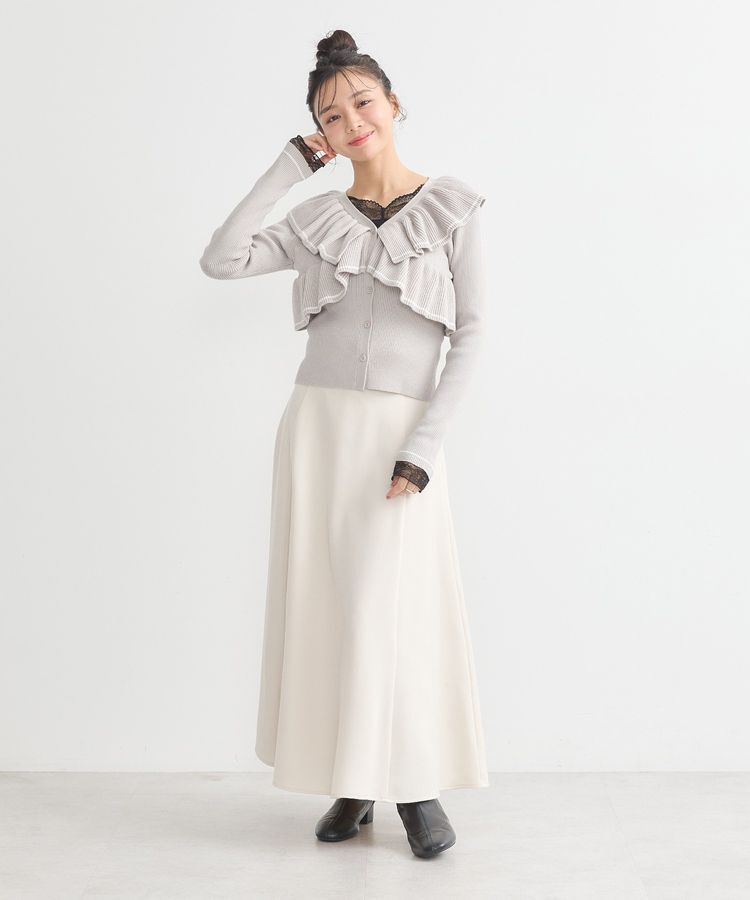 earth music&ecology「Vネックフリルニットカーディガン」|カーディガン|