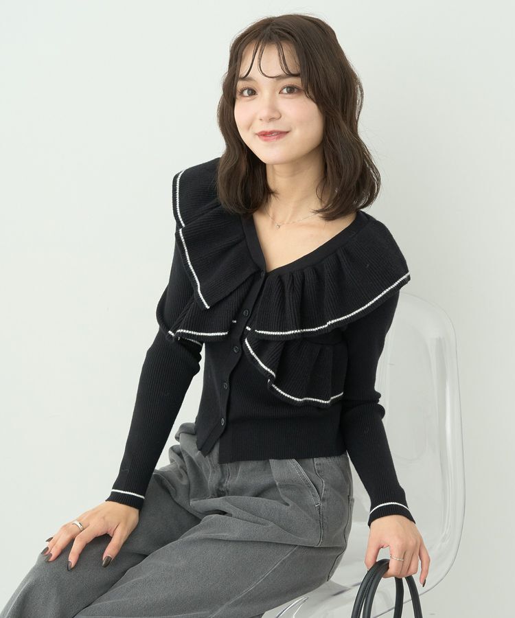 earth music&ecology「Vネックフリルニットカーディガン」|カーディガン|