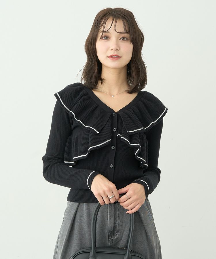 earth music&ecology「Vネックフリルニットカーディガン」|カーディガン|