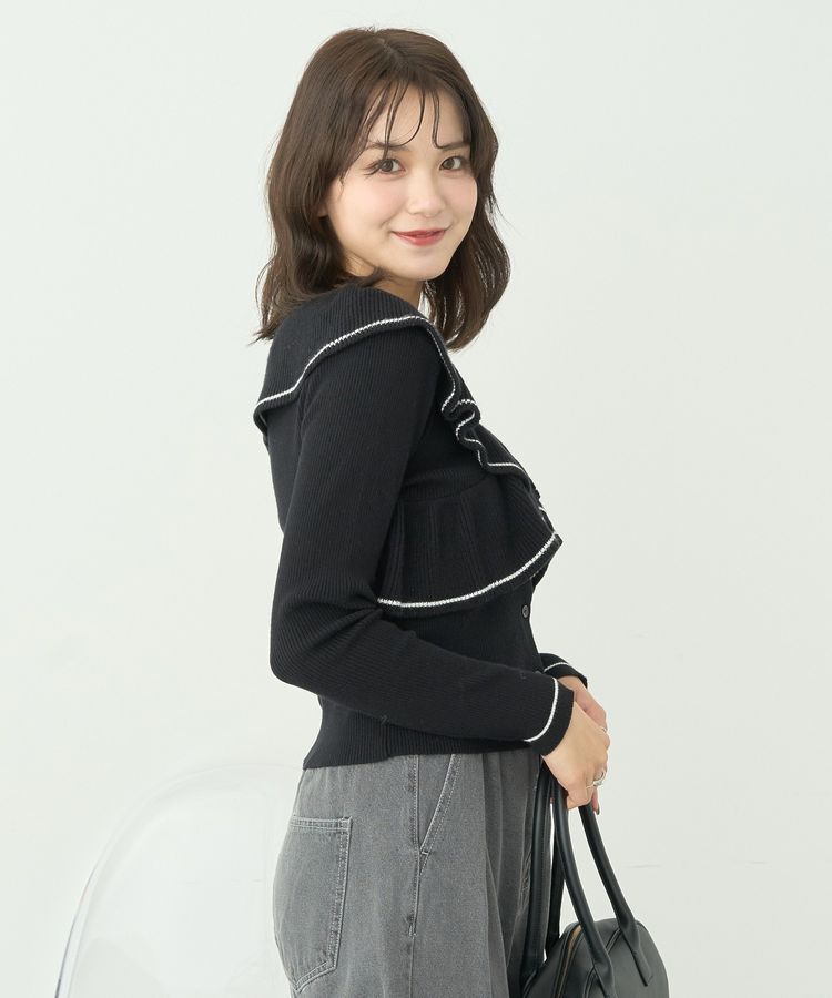 earth music&ecology「Vネックフリルニットカーディガン」|カーディガン|