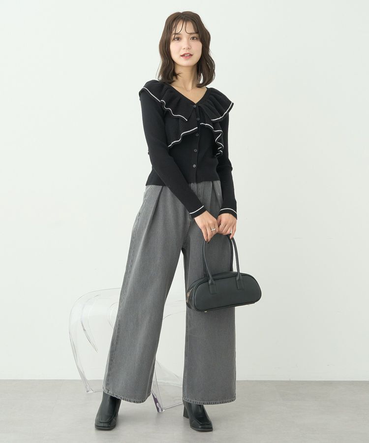 earth music&ecology「Vネックフリルニットカーディガン」|カーディガン|