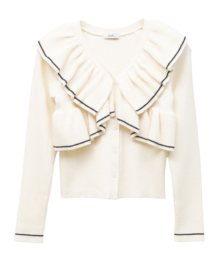 earth music&ecology「Vネックフリルニットカーディガン」|カーディガン|