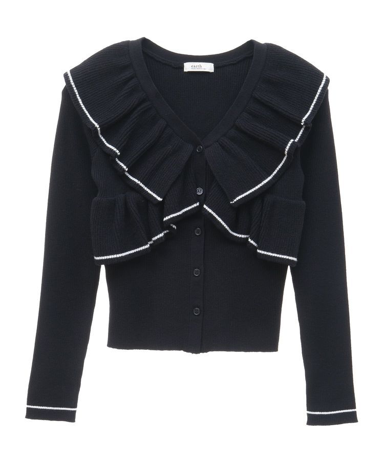 earth music&ecology「Vネックフリルニットカーディガン」|カーディガン|