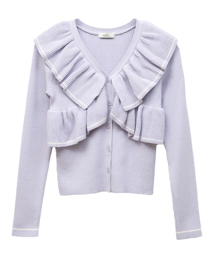 earth music&ecology「Vネックフリルニットカーディガン」|カーディガン|