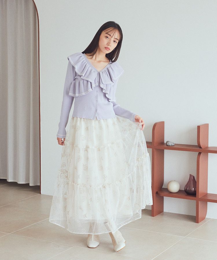 earth music&ecology「Vネックフリルニットカーディガン」|カーディガン|