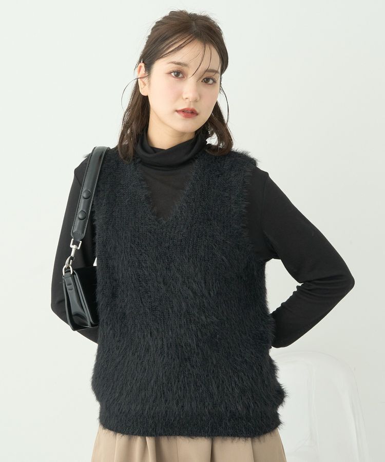 earth music&ecology「シャギーベスト」|ベスト・ジレ|Black