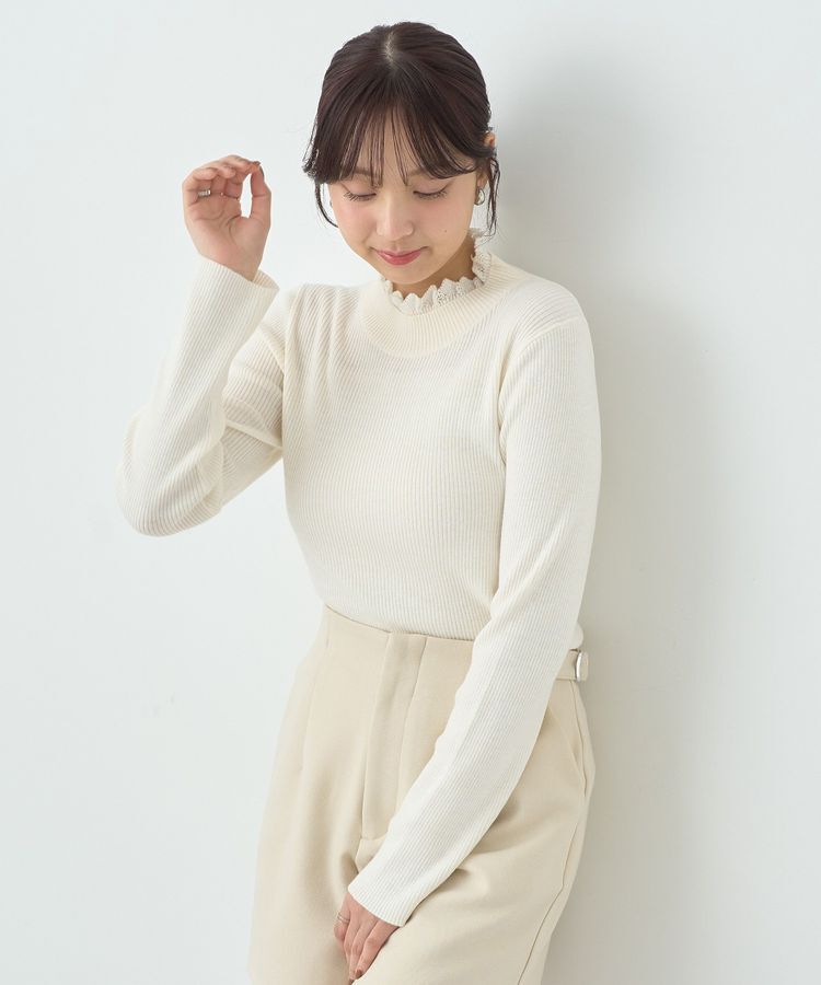 earth music&ecology「レーシーハイネックリブプルオーバー」|ニット・セーター|