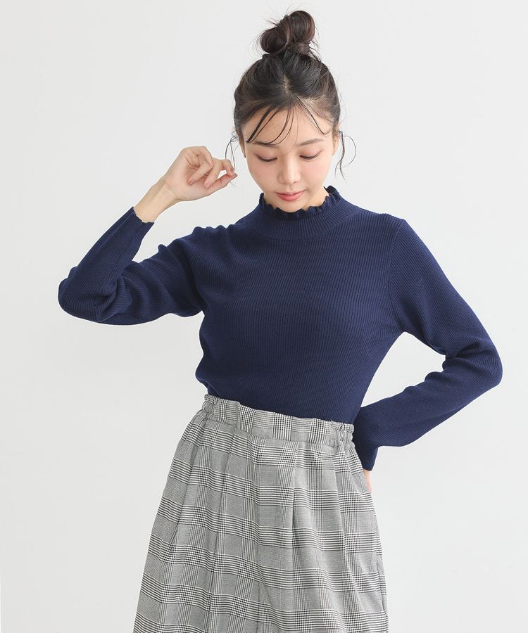 earth music&ecology「レーシーハイネックリブプルオーバー」|ニット・セーター|