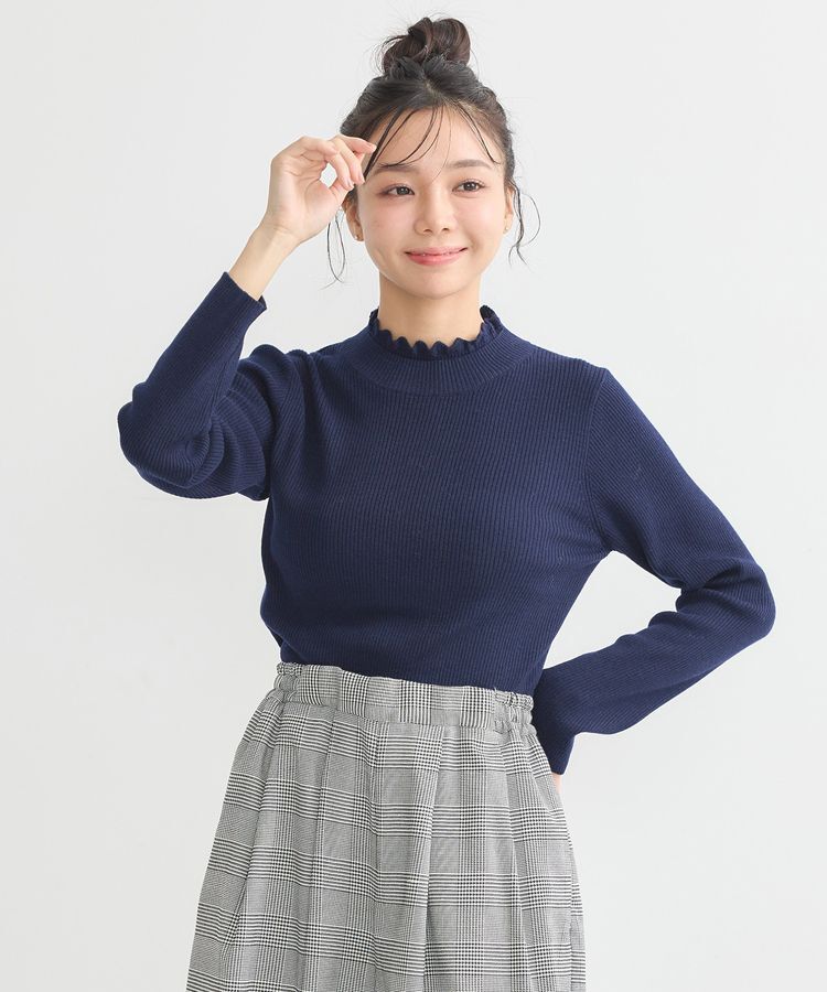 earth music&ecology「レーシーハイネックリブプルオーバー」|ニット・セーター|