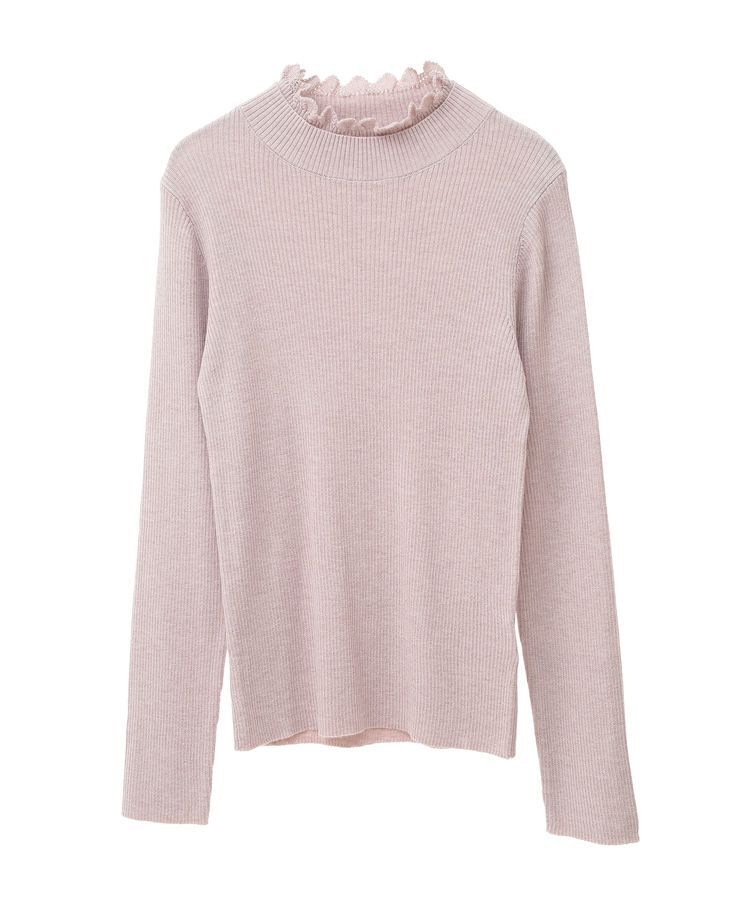 earth music&ecology「レーシーハイネックリブプルオーバー」|ニット・セーター|Pink Beige