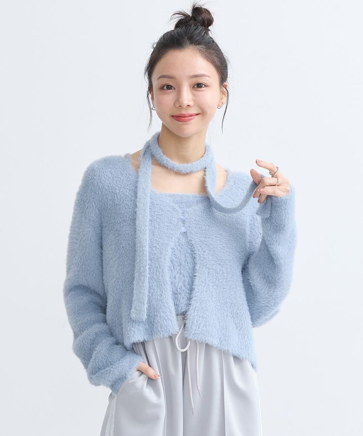 earth music&ecology「SET3点 フェザータイ付きアンサンブル」|カーディガン|Sax