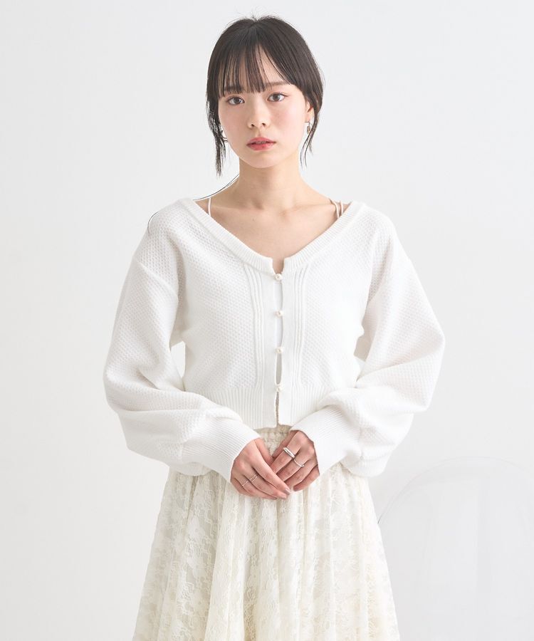 earth music&ecology「パールボタンショートニットカーディガン」|カーディガン|