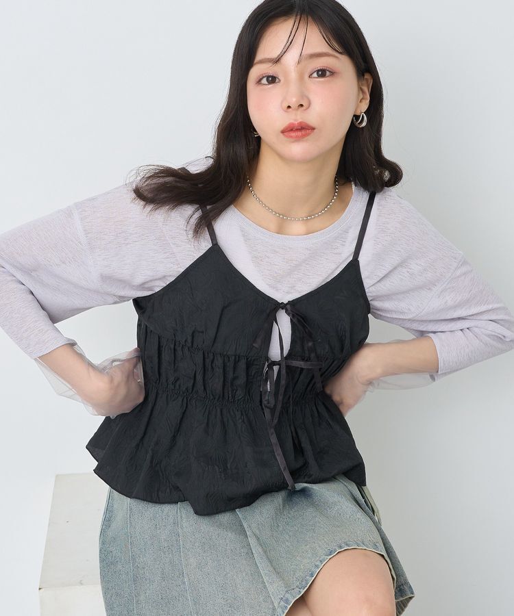 earth music&ecology「ジャガードフレアキャミブラウス」|ベスト・ジレ|Black