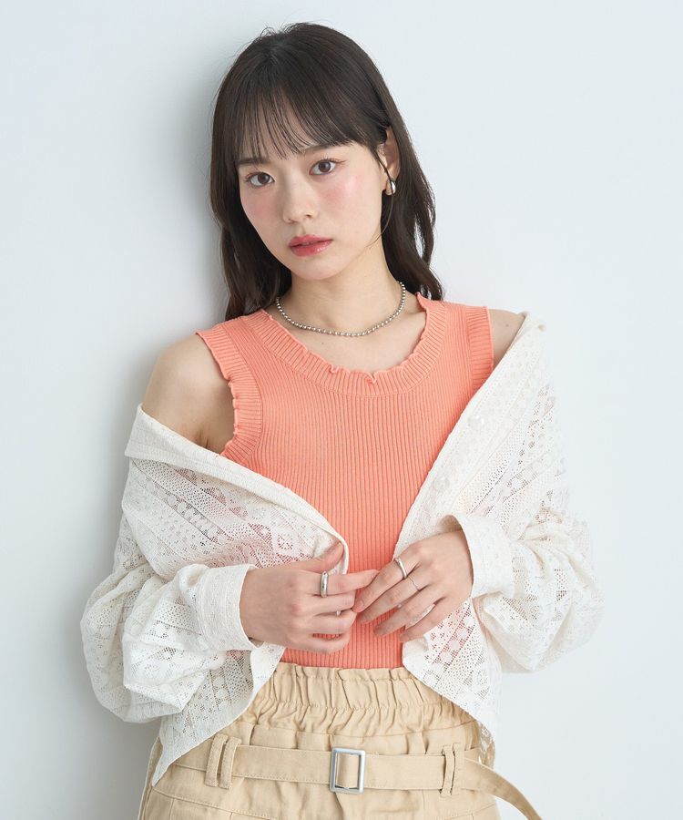 earth music&ecology「フリルニットタンクトップ」|キャミソール|