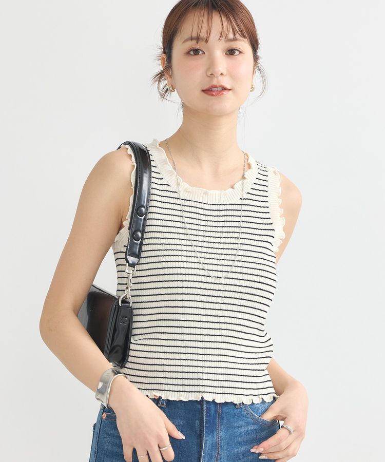 earth music&ecology「フリルニットタンクトップ」|キャミソール|Border