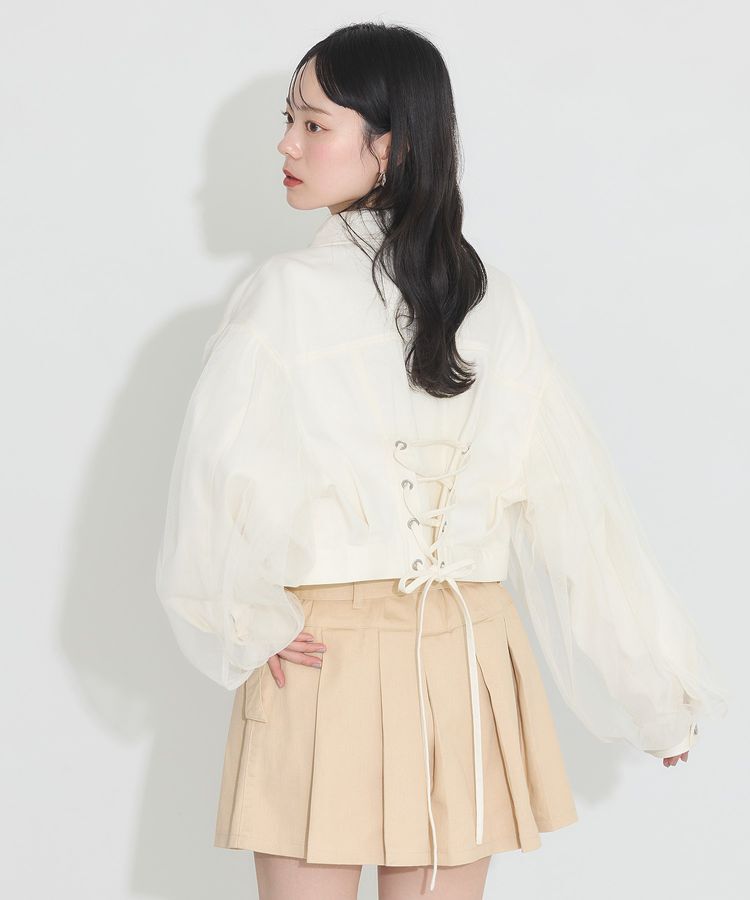earth music&ecology「チュールレイヤードバックレースアップジャケット」|テーラードジャケット|