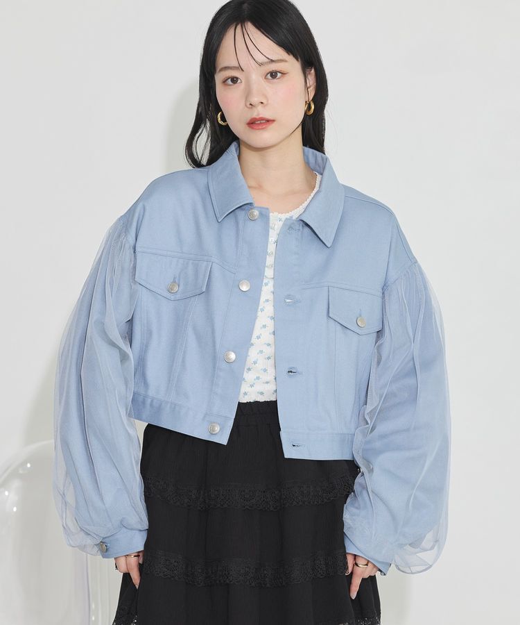 earth music&ecology「チュールレイヤードバックレースアップジャケット」|テーラードジャケット|