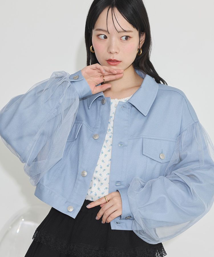 earth music&ecology「チュールレイヤードバックレースアップジャケット」|テーラードジャケット|