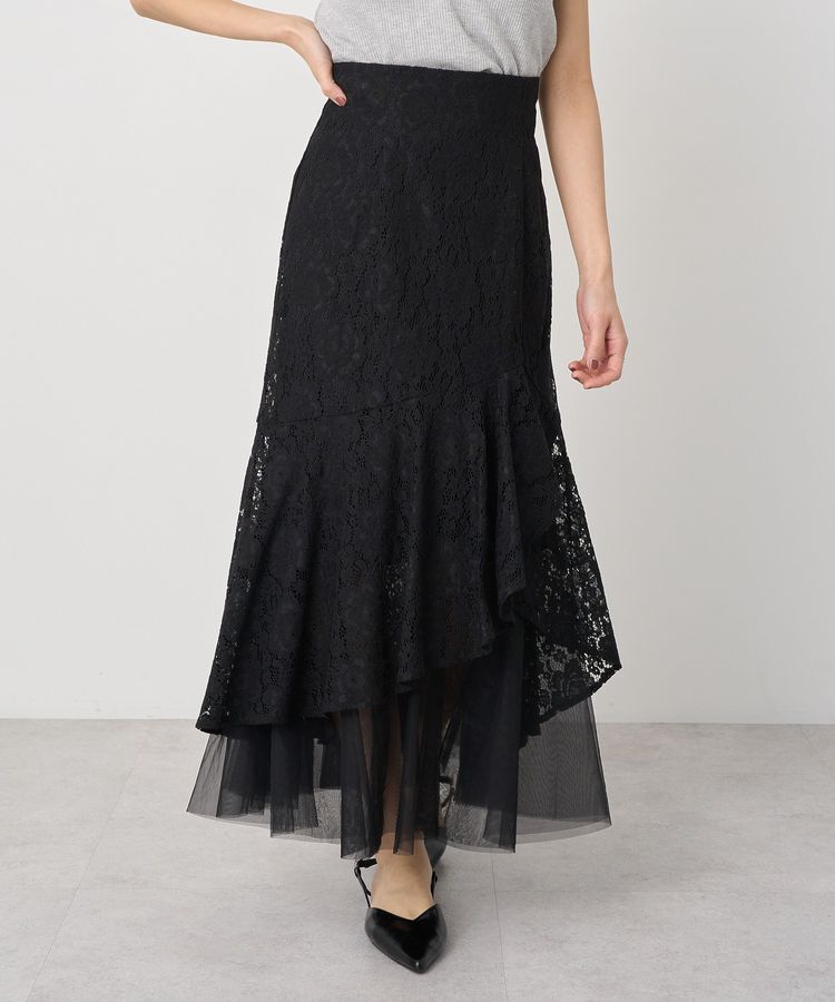 earth music&ecology「チュールレイヤードレースマーメイドスカート」|フレア|Black