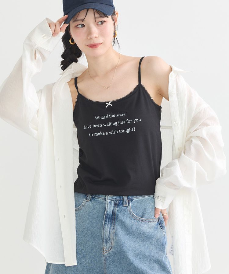 earth music&ecology「メッセージプリントカップ付きキャミソール」|キャミソール|Black