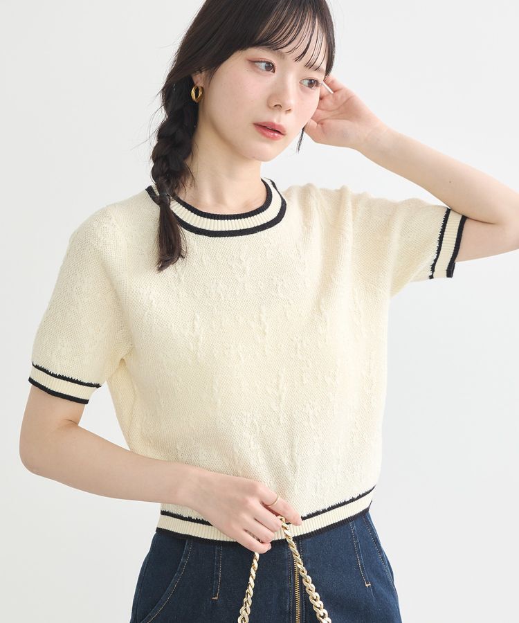 earth music&ecology「バイカラーフラワージャガードニットプルオーバー」|ニット・セーター|Cream