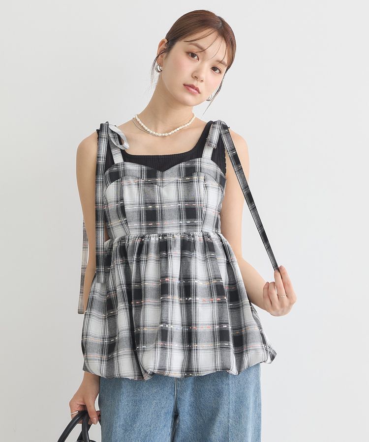 earth music&ecology「チェックパターンバルーンキャミビスチェ」|ベスト・ジレ|