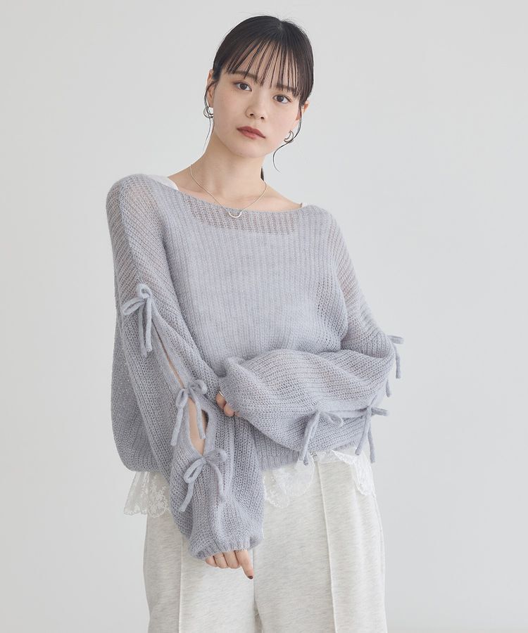 earth music&ecology「サイドリボン透かしニットプルオーバー」|ニット・セーター|