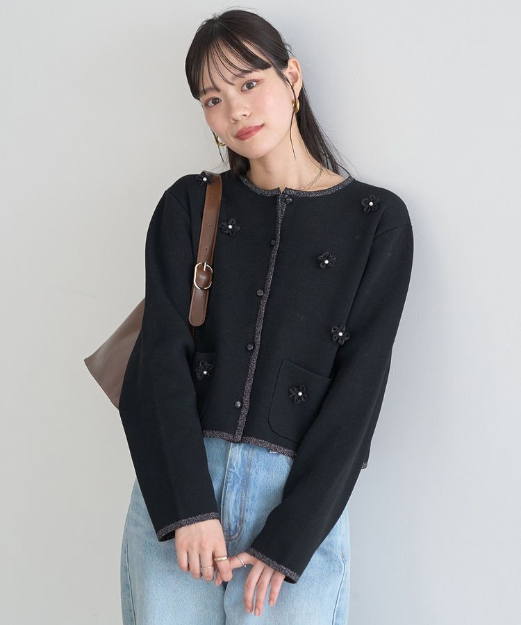 earth music&ecology「フラワーモチーフニットカーディガン」|カーディガン|