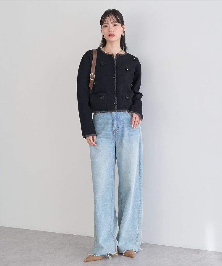 earth music&ecology「フラワーモチーフニットカーディガン」|カーディガン|