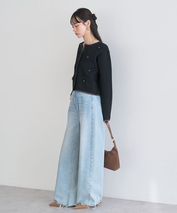 earth music&ecology「フラワーモチーフニットカーディガン」|カーディガン|