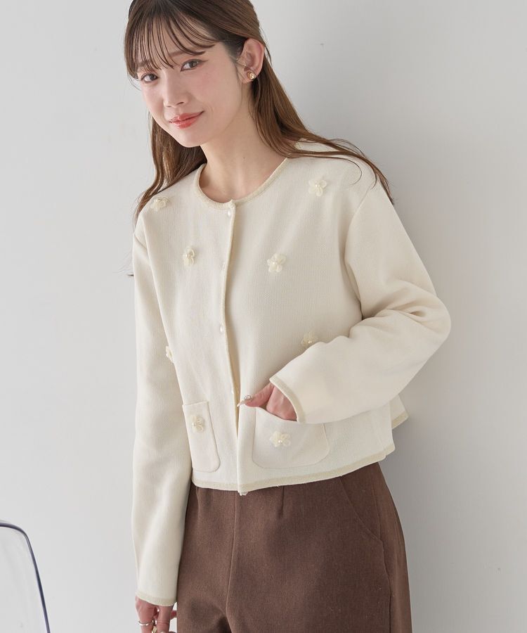 earth music&ecology「フラワーモチーフニットカーディガン」|カーディガン|