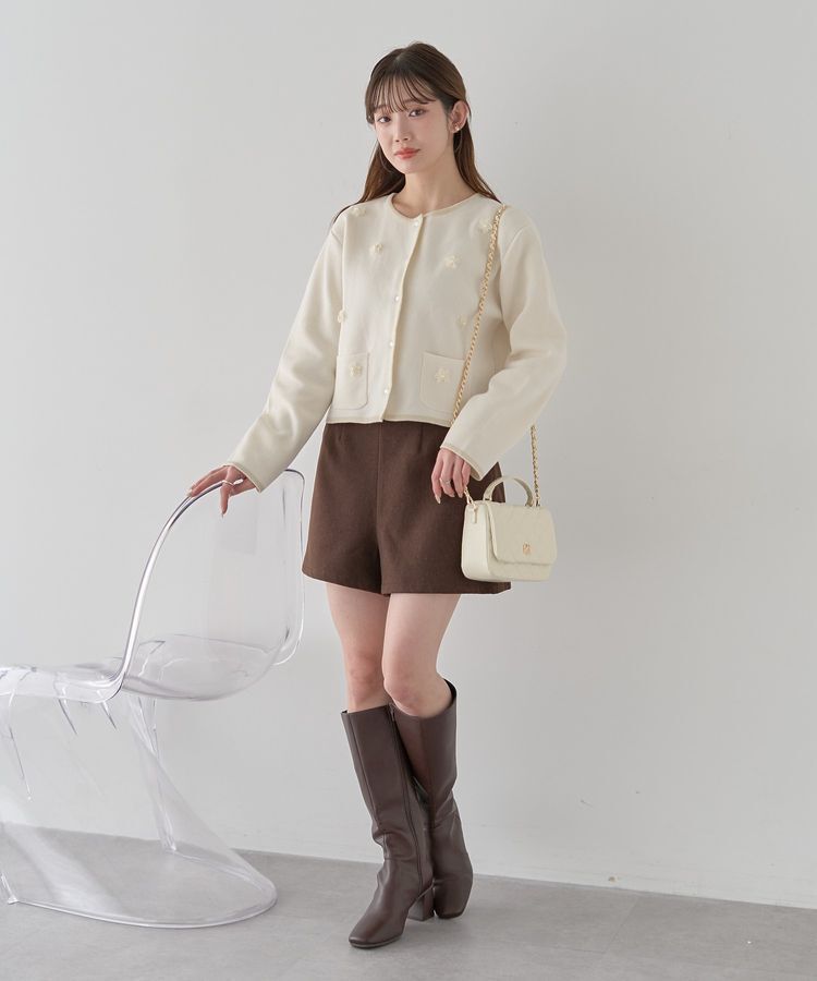 earth music&ecology「フラワーモチーフニットカーディガン」|カーディガン|